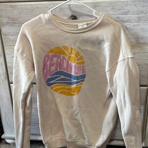 Beach Life Graphic Crewneck Sweatshirt - Cream by